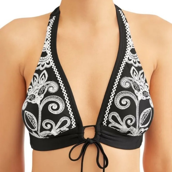 Time & Tru Women’s Floral Halter Bikini Top Black NEW - Picture 4 of 7